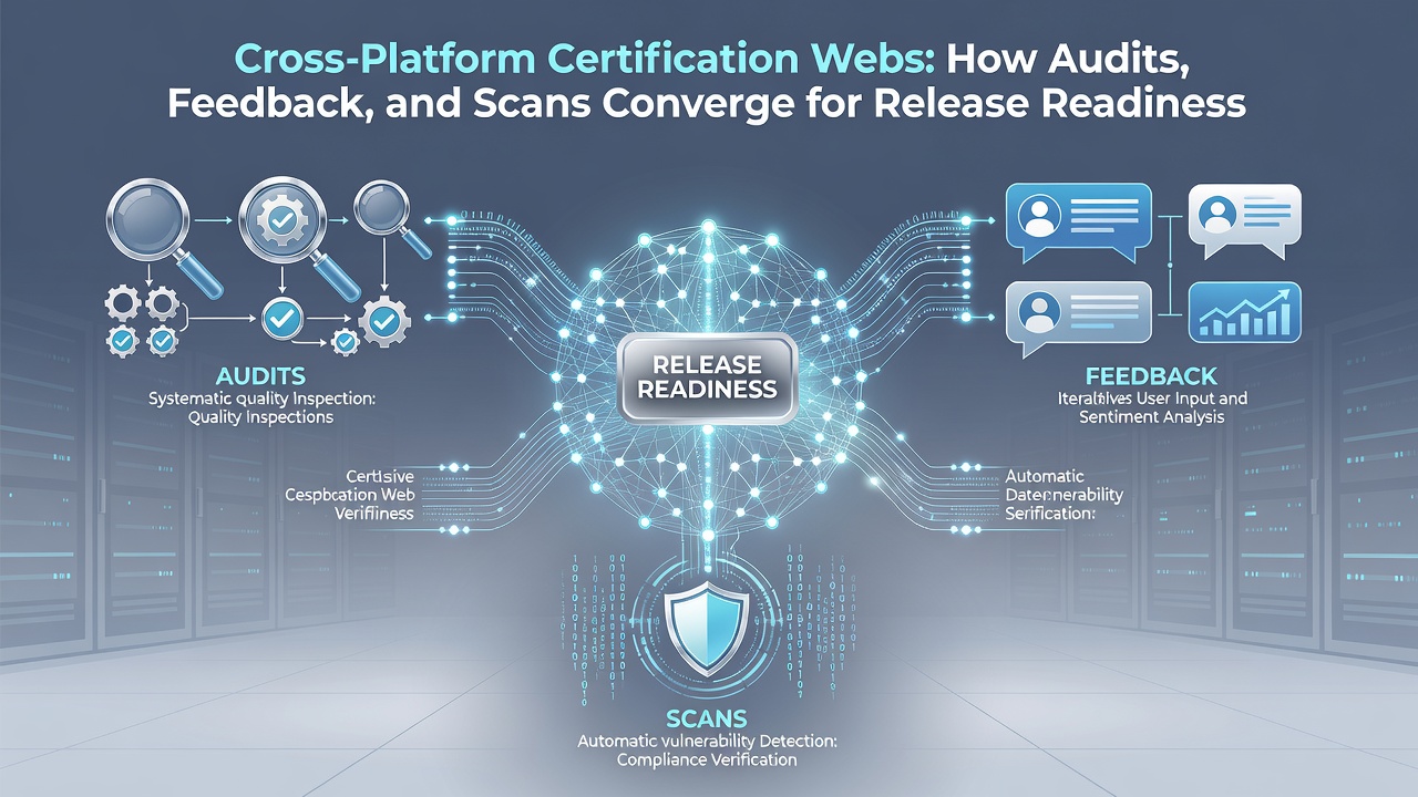 Detailed view of device scanning grids and performance validation layers used in cross-platform game certification