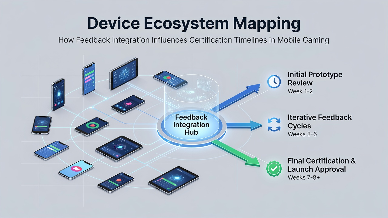 Detailed view of feedback integration layers overlaid on device performance grids during mobile game certification workflows