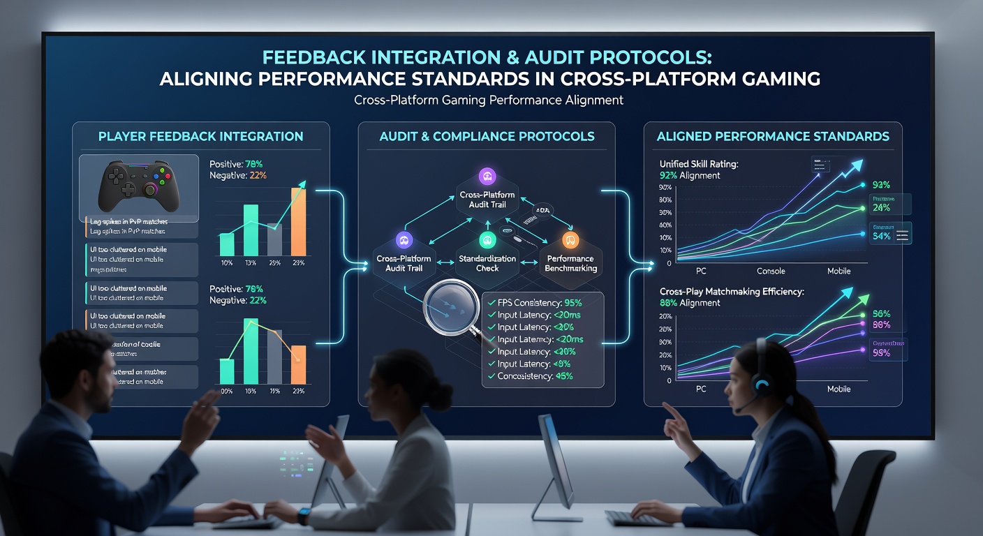 Audit dashboards displaying cross-platform performance metrics and feedback trends