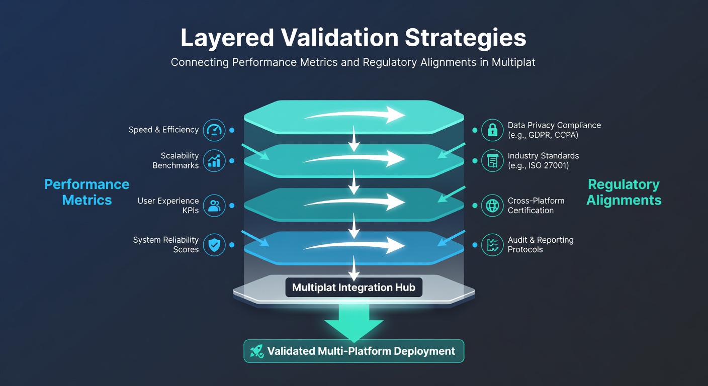 Flowchart illustrating how performance data from multiple devices flows into regulatory compliance checks for multiplatform titles