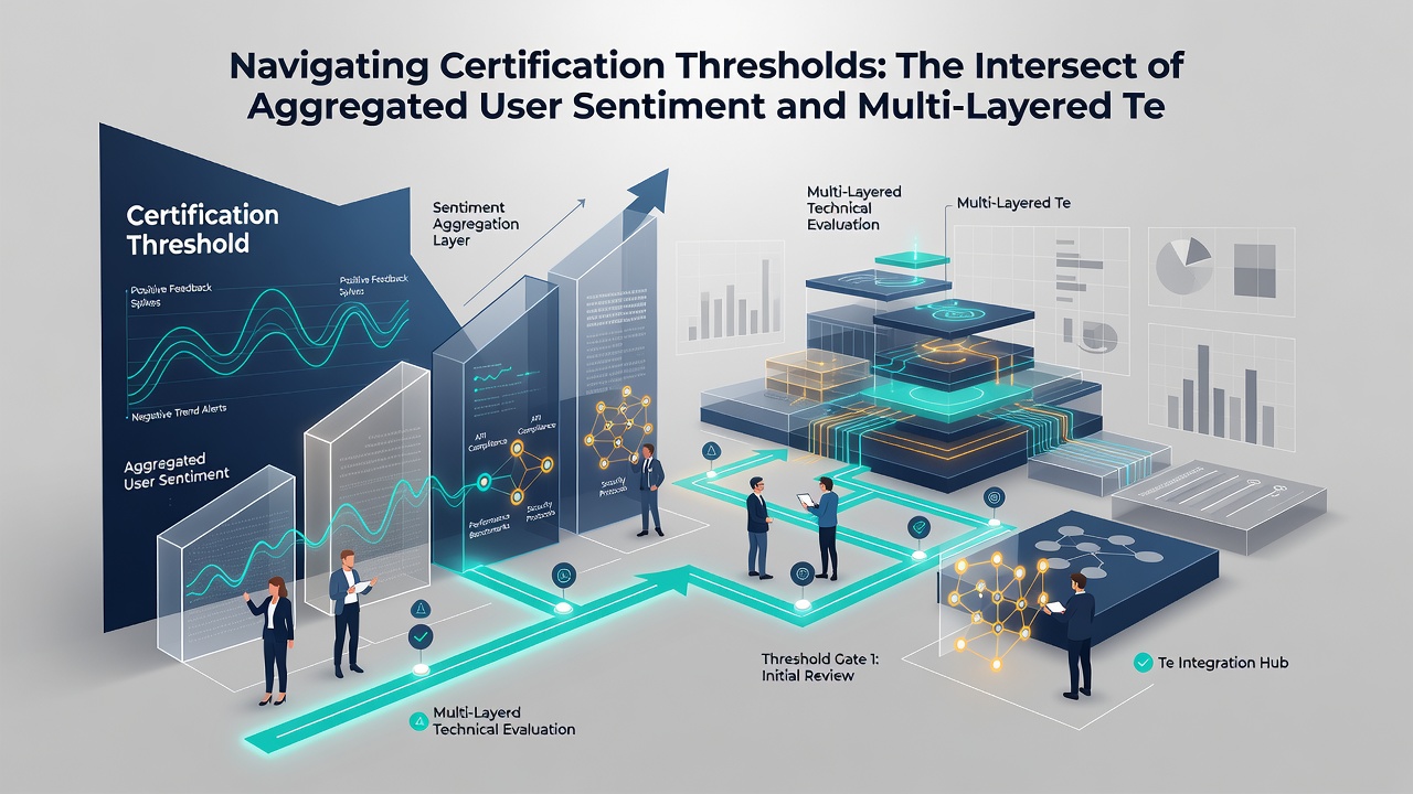 Chart illustrating combined sentiment scores and technical compliance metrics driving final certification outcomes