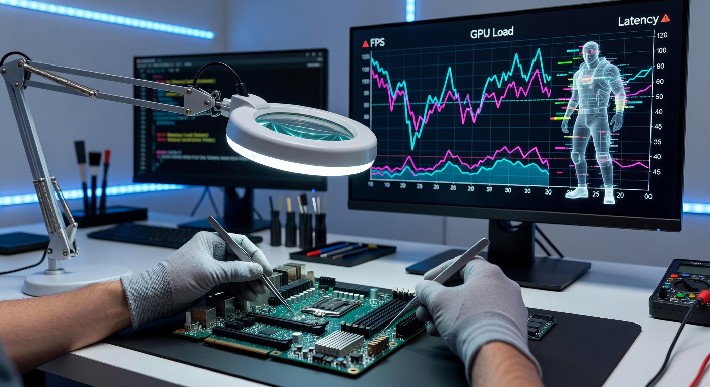 Oscilloscope waveform capturing voltage sag on a gaming motherboard during peak GPU load, illustrating hidden power delivery flaws